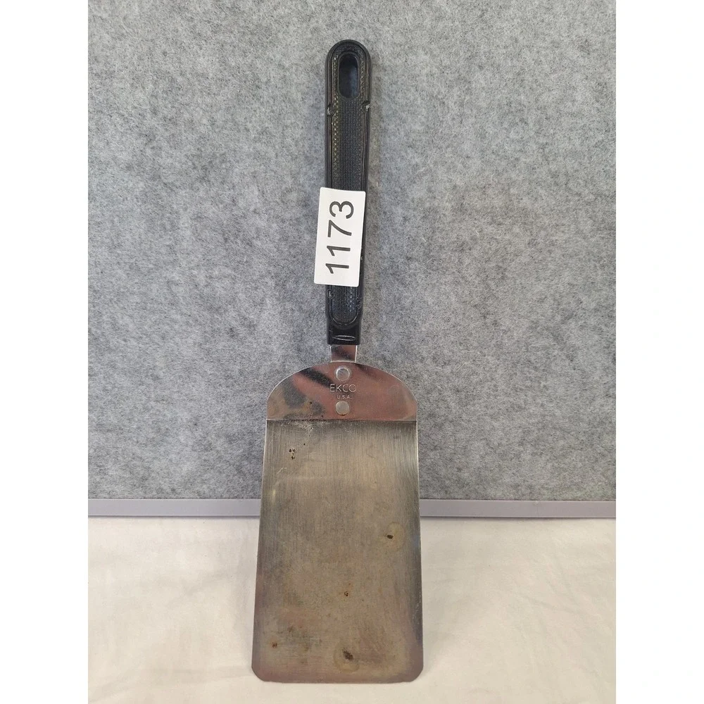 Vintage EKCO USA Stainless Steel Spatula Black Handle Solid Turner Kitchen Tool